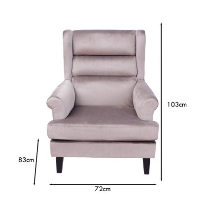 Loretta Armchair Mink Velvet Cushioned Ribbed Back - Image 2