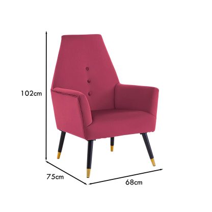 Loretta Accent Chair Red Wine Velvet Button Detail Armchair - Image 2