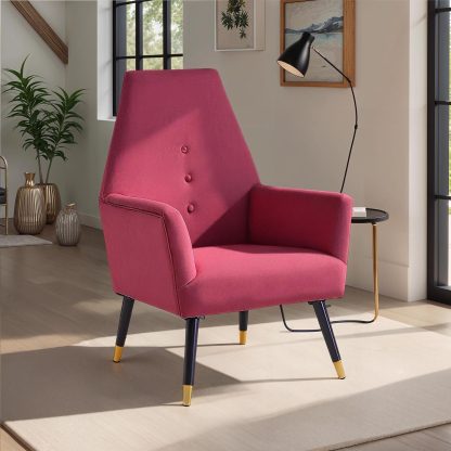Loretta Accent Chair Red Wine Velvet Button Detail Armchair - Image 3