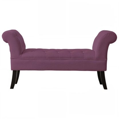 Window Seat Button Tufted Purple Velvet Cushioned Bench - Image 4