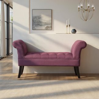 Window Seat Button Tufted Purple Velvet Cushioned Bench