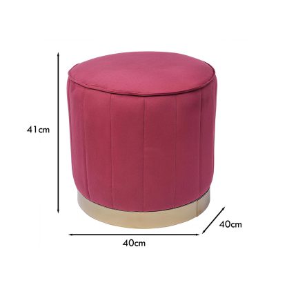 Loretta Barrel Stool Red Wine Velvet Tufted Vintage Style Puffe Seat - Image 2