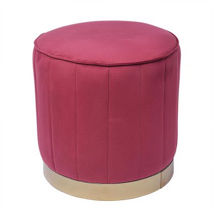 Loretta Barrel Stool Red Wine Velvet Tufted Vintage Style Puffe Seat - Image 3