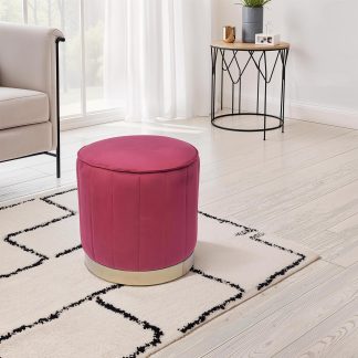 Loretta Barrel Stool Red Wine Velvet Tufted Vintage Style Puffe Seat