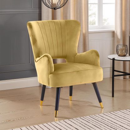Loretta Armchair Mustard Velvet Cut Out Chair - Image 3
