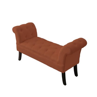 Window Seat Button Tufted Burnt Orange Velvet Cushioned Bench - Image 5