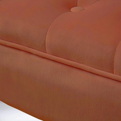 Window Seat Button Tufted Burnt Orange Velvet Cushioned Bench - Image 6
