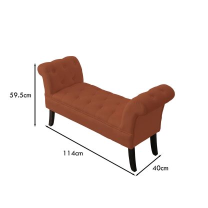 Window Seat Button Tufted Burnt Orange Velvet Cushioned Bench - Image 2
