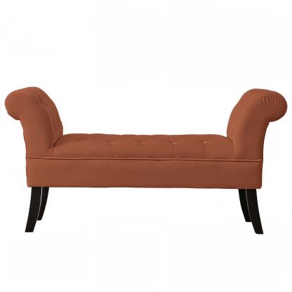 Window Seat Button Tufted Burnt Orange Velvet Cushioned Bench - Image 4