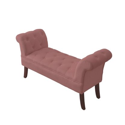 Window Seat Button Tufted Pink Velvet Cushioned Bench - Image 5