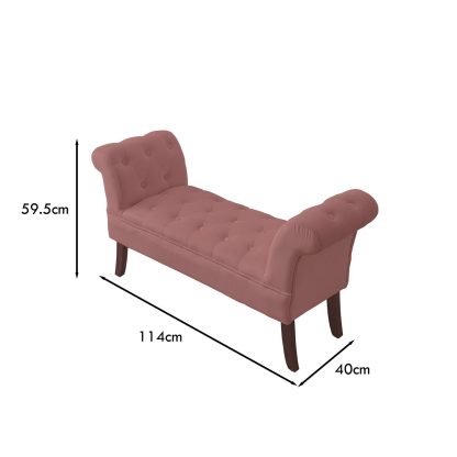 Window Seat Button Tufted Pink Velvet Cushioned Bench - Image 2