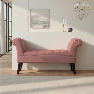 Window Seat Button Tufted Pink Velvet Cushioned Bench