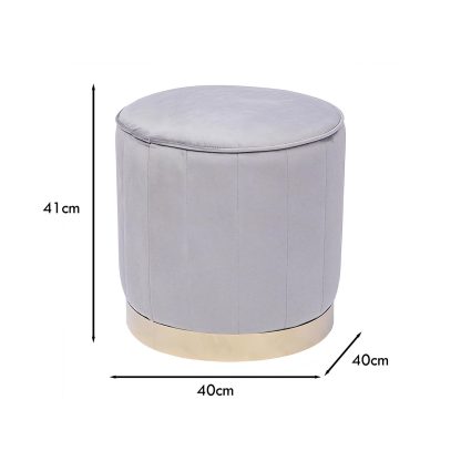 Loretta Barrel Stool Grey Velvet Tufted Vintage Style Puffe Seat - Image 2
