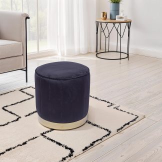 Loretta Barrel Stool Black Velvet Tufted Vintage Style Puffe Seat