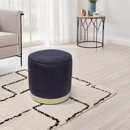 Loretta Barrel Stool Black Velvet Tufted Vintage Style Puffe Seat