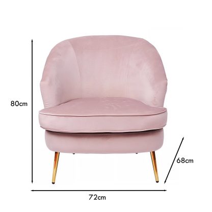 Loretta Armchair Dusty Pink Velvet Padded Cushioned Tub Chair - Image 2