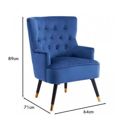 Loretta Accent Chair Midnight Blue Velvet Button Tufted Armchair - Image 2