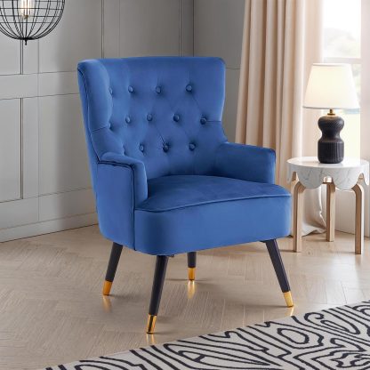 Loretta Accent Chair Midnight Blue Velvet Button Tufted Armchair - Image 3