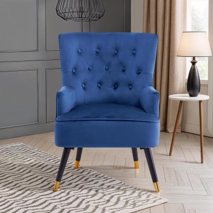 Loretta Accent Chair Midnight Blue Velvet Button Tufted Armchair
