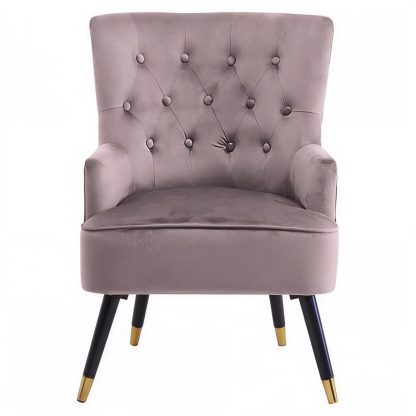 Loretta Accent Chair Mink Velvet Button Tufted Armchair - Image 4