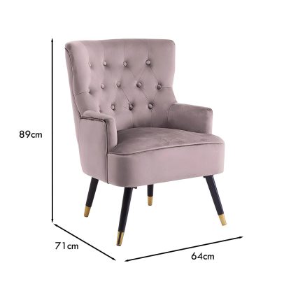 Loretta Accent Chair Mink Velvet Button Tufted Armchair - Image 2