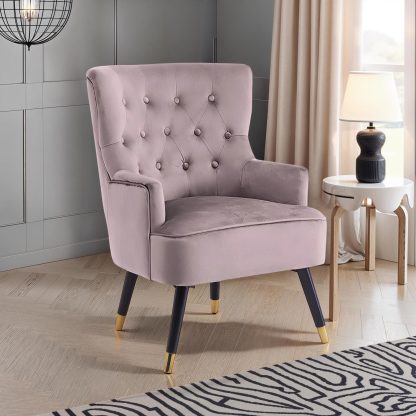 Loretta Accent Chair Mink Velvet Button Tufted Armchair - Image 3