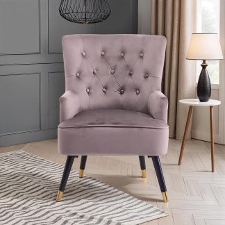 Loretta Accent Chair Mink Velvet Button Tufted Armchair