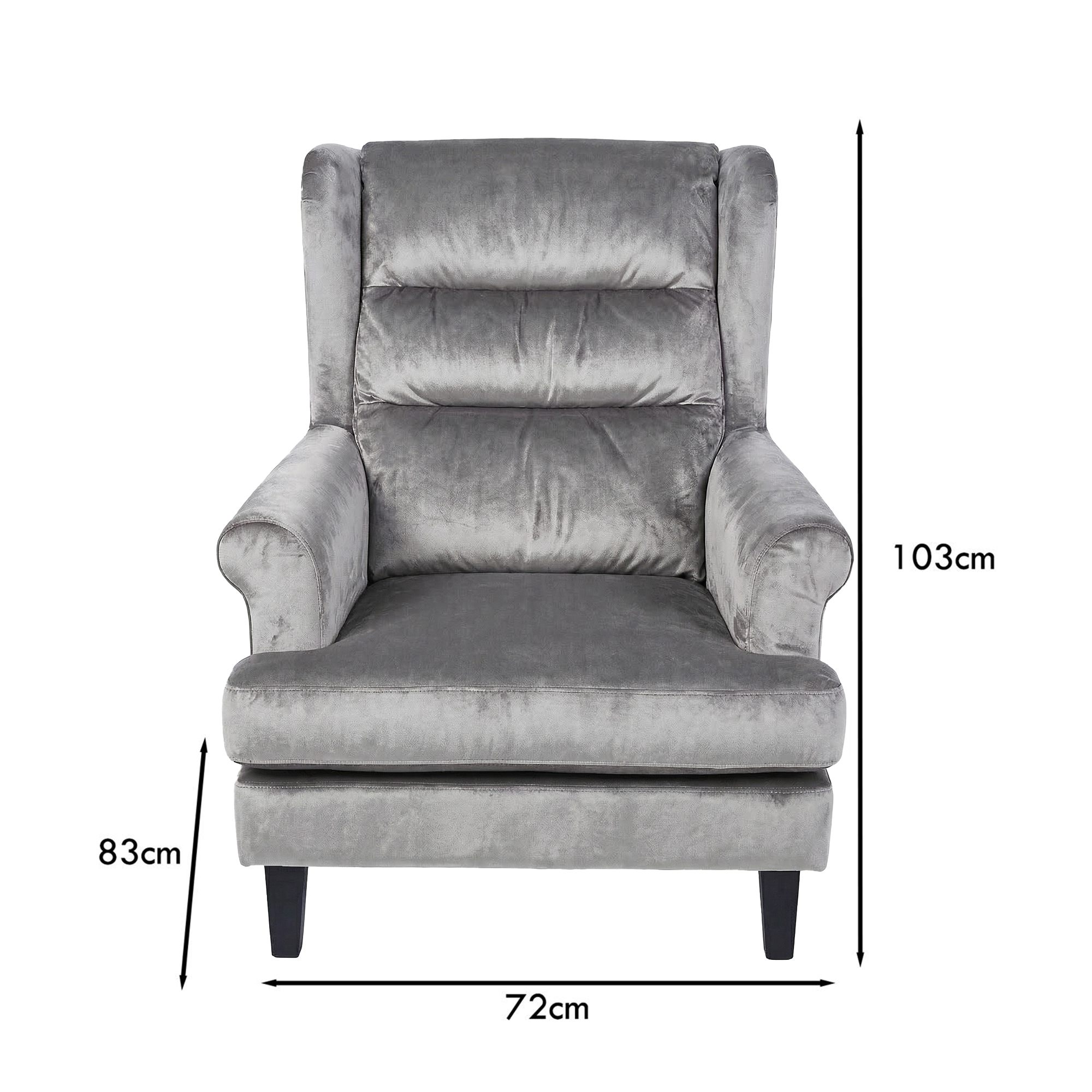 Loretta Armchair Grey Velvet Cushioned Ribbed Back - Image 5