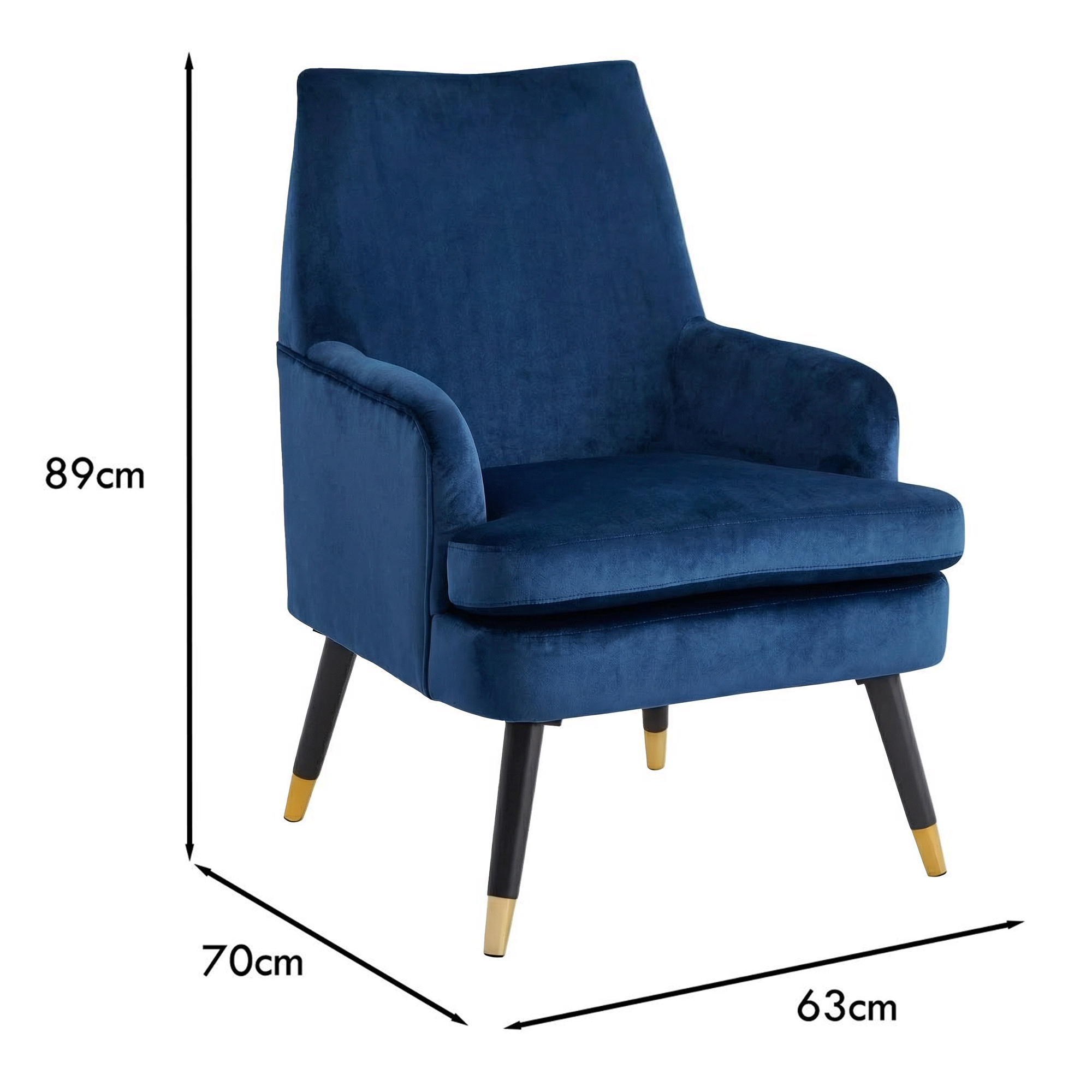 Loretta Accent Chair Midnight Blue Velvet Padded Armchair - Image 7