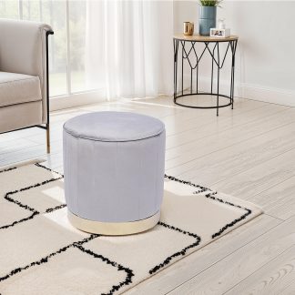 Loretta Barrel Stool Grey Velvet Tufted Vintage Style Puffe Seat