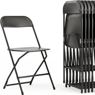 10 Pack Black Folding Chairs - Steel Frame, Indoor & Outdoor Use