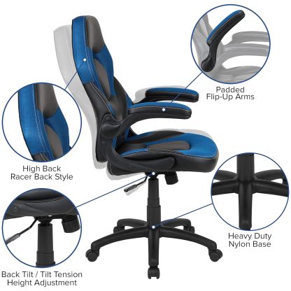 X10 Black & Blue Faux Leather Racer Style Gaming Office Chair - Image 3