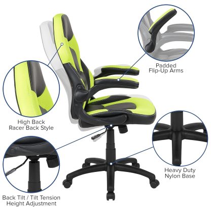 X10 Black & Green Faux Leather Racer Style Gaming Office Chair - Image 2