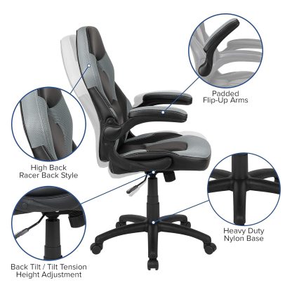 X10 Black & Grey Faux Leather Racer Style Gaming Office Chair - Image 2
