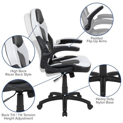 X10 Black & White Faux Leather Racer Style Gaming Office Chair - Image 2