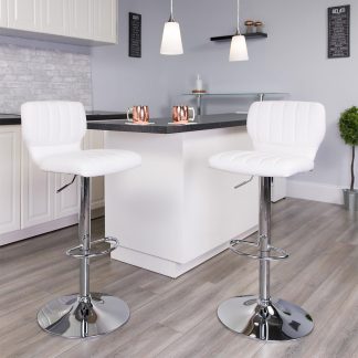 Set Of 2 White Faux Leather Rotating Barstools