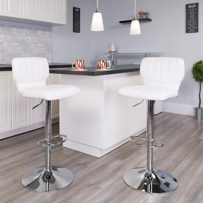Set Of 2 White Faux Leather Rotating Barstools