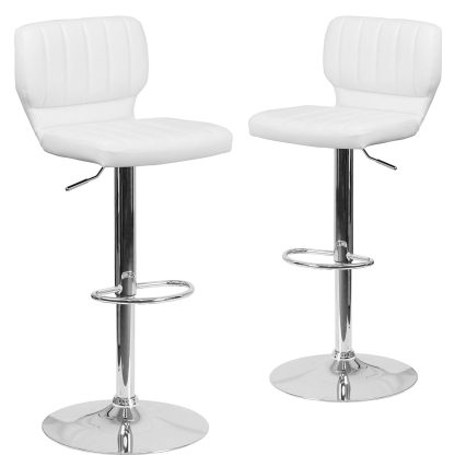 Set Of 2 White Faux Leather Rotating Barstools - Image 2