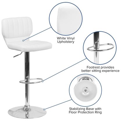 Set Of 2 White Faux Leather Rotating Barstools - Image 3