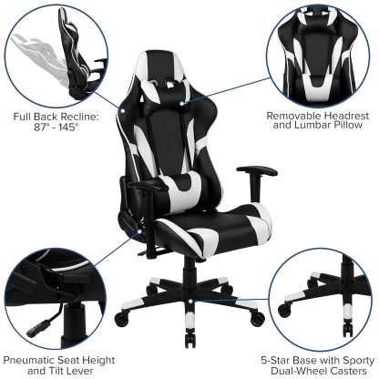 X20 Black & White Faux Leather Racer Style Gaming Office Chair - Image 3