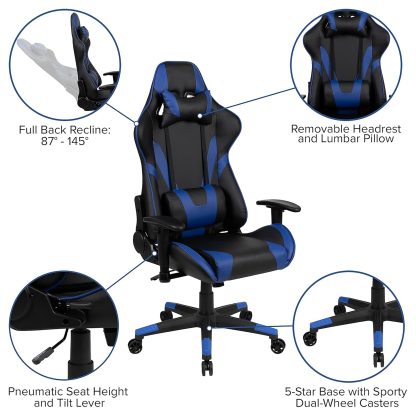 X20 Black & Blue Faux Leather Racer Style Gaming Office Chair - Image 3