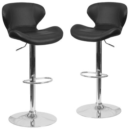 Set Of 2 Black Faux Leather Curved Rotating Barstools - Image 2