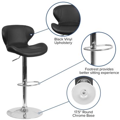 Set Of 2 Black Faux Leather Curved Rotating Barstools - Image 3