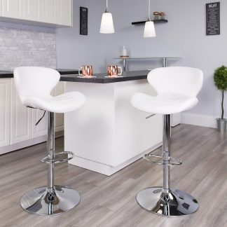 Set Of 2 White Faux Leather Curved Rotating Barstools
