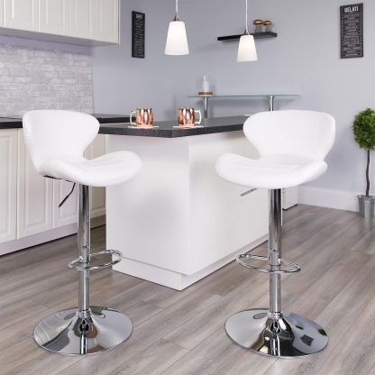 Set Of 2 White Faux Leather Curved Rotating Barstools