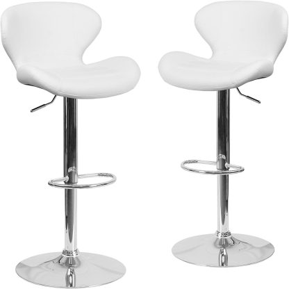 Set Of 2 White Faux Leather Curved Rotating Barstools - Image 2