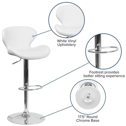 Set Of 2 White Faux Leather Curved Rotating Barstools - Image 3