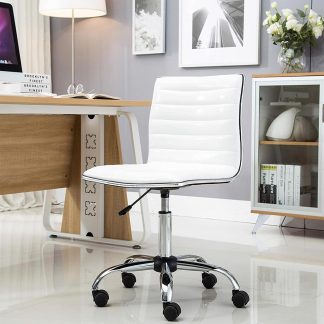 White Faux Leather Low Back Designer Office Chair