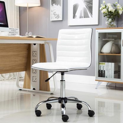 White Faux Leather Low Back Designer Office Chair