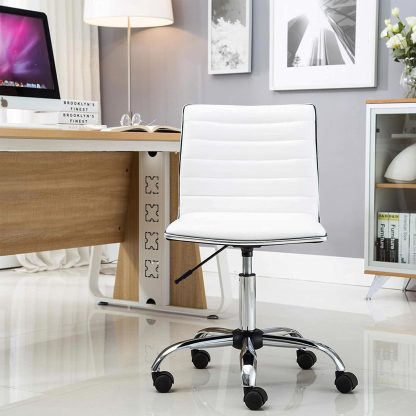 White Faux Leather Low Back Designer Office Chair - Image 2